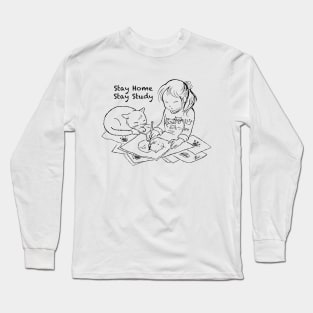 Stay home stay study with cat Long Sleeve T-Shirt